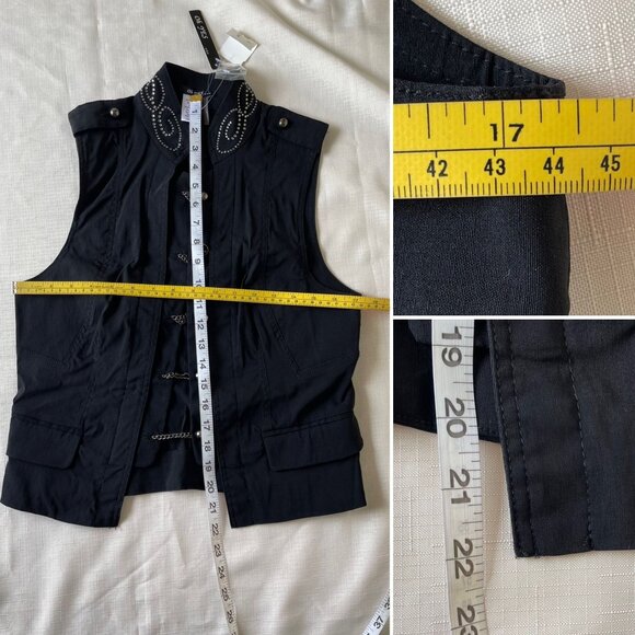 Oh Yes Black Sleeveless Chain Metallic Button Vest Womens L with Rhinestones - Picture 11 of 12